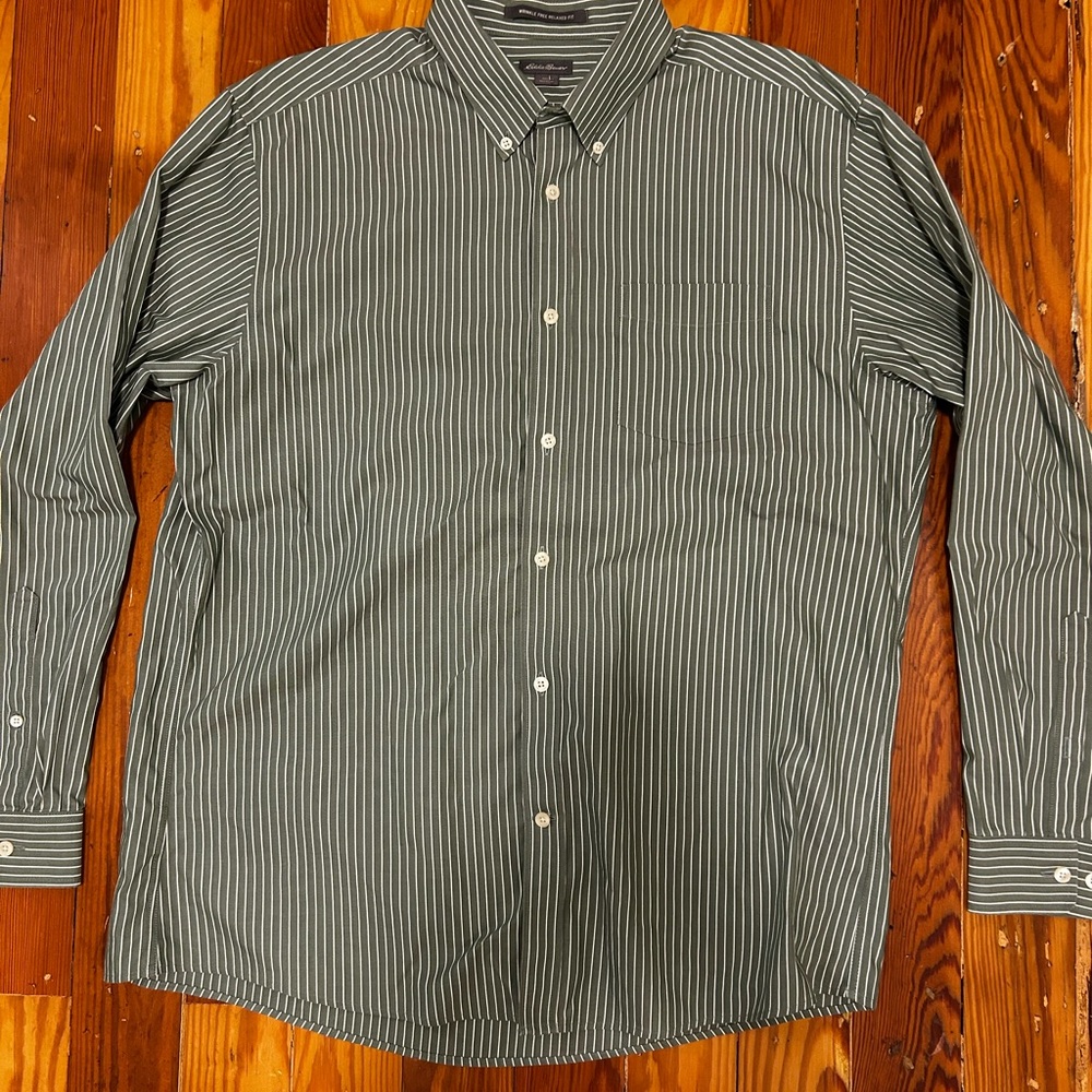 Eddie Bauer Men's Olive Striped Button Down Shirt